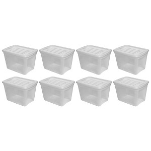 Gracious Living 10 Gallon Plastic Stackable Storage Tote Organizing Bin Container with Snap Lock Lid for Garage, Kitchen, & Closet, Clear (8 Pack) - 1 of 4