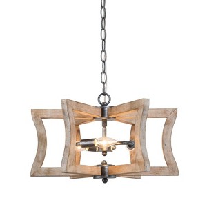 LNC Quaint 3-Light 18" Farmhouse Drum Small Chandelier, Brushed Black and Distressed  Grayish White Wood - 1 of 4