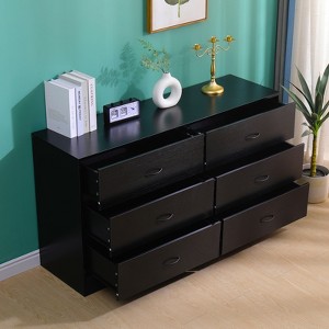 SUGIFT 6 Drawer Dresser, Modern Wood Chest of Drawers for Bedroom, Black - 1 of 4