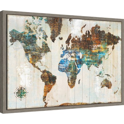 Gray Framed World Map Canvas Art Print
