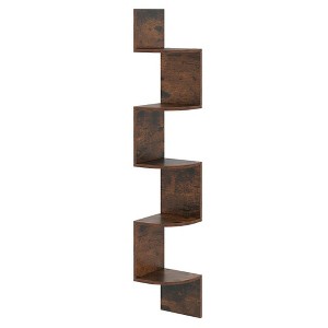 Yukimo 5-Tier Corner Shelf, Floating Bookshelf Wall Mounted Storage Organizer, Rustic Brown, 8" x 8" x 50" - 1 of 4