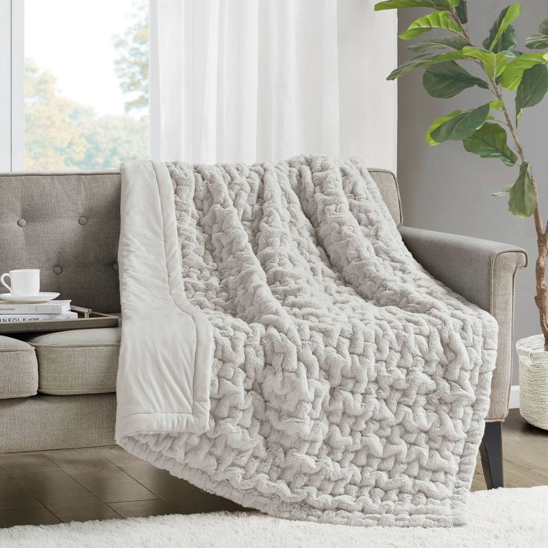 50"x60" Ruched Faux Fur Throw Blanket - Madison Park, 3 of 12