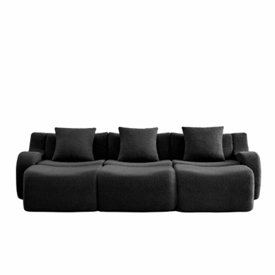 Aukfa Modular Teddy Fabric Sofa,Convertible Modular Sectional Sofa Set , 3-Seats with 1/2/3 Ottoman Soft Boneless Design for Living Room
