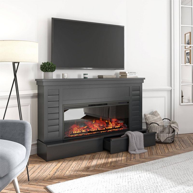 Hathaway Wide Shiplap Mantel with Linear Electric Fireplace and Storage Drawers Black - Room &#38; Joy, 4 of 9
