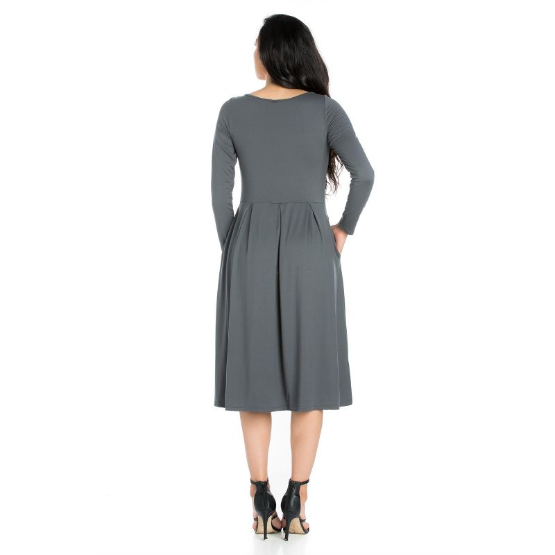 24seven Comfort Apparel Womens Midi Length Pocket Dress, 3 of 5