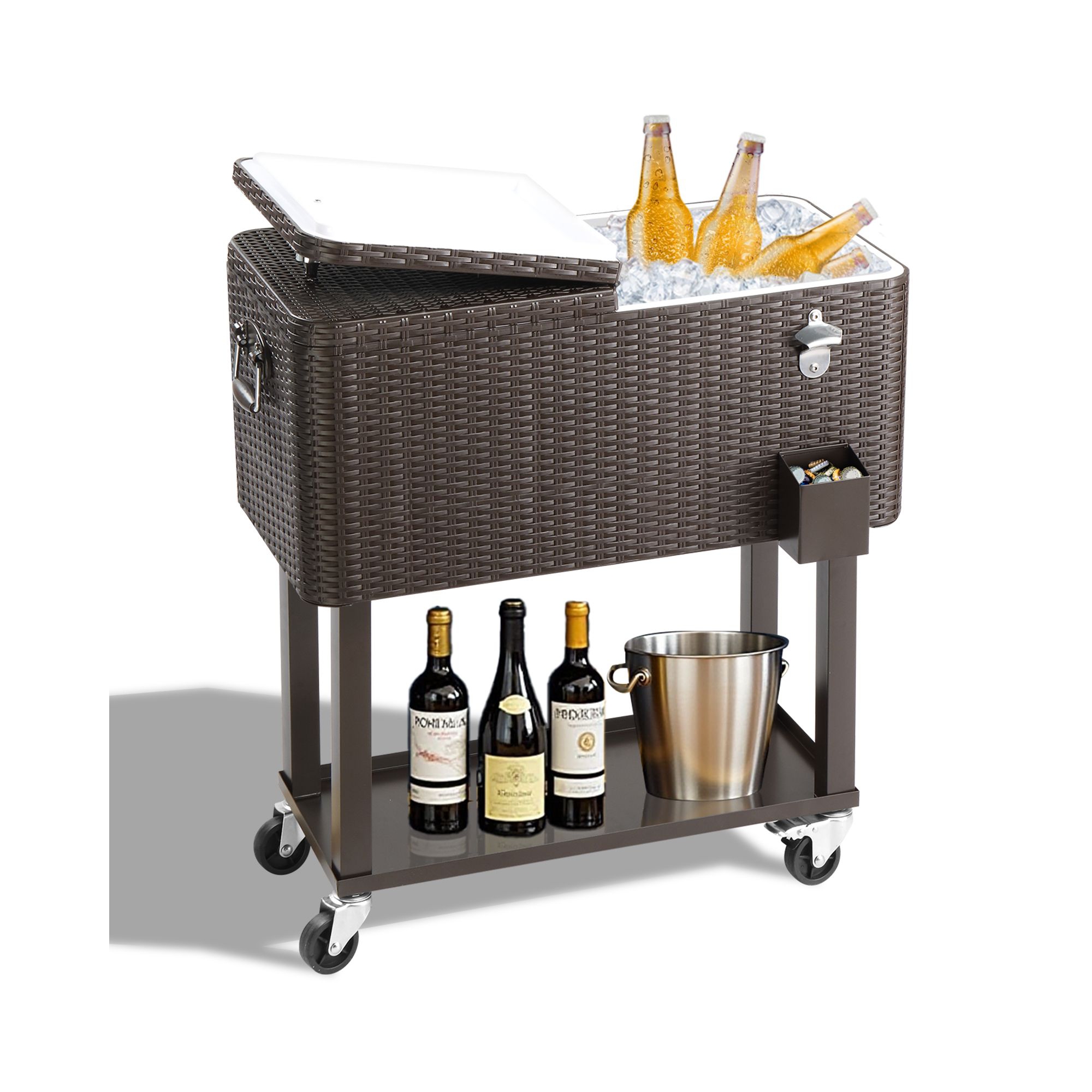 Karl Home 80 QT Brown Patio Cooler Cart