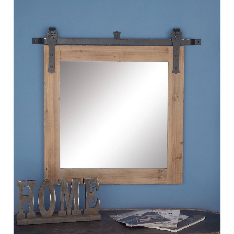 Wood Wall Mirror with Metal Hanging Rod Brown - Olivia & May, 3 of 19