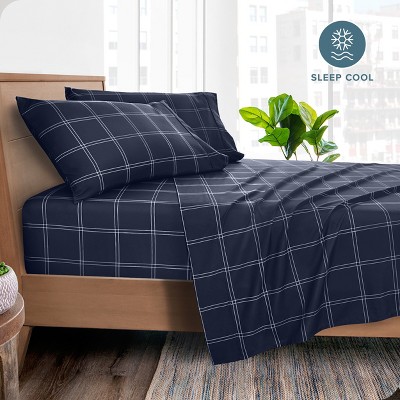 Twin XL Modern Plaid Midnight Microfiber Sheet Set