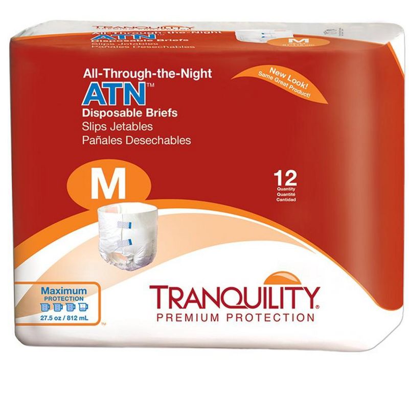 Tranquility ATN (All-Through-the-Night) Adult Disposable Briefs with Re-Fastenable Tabs, 1 of 5
