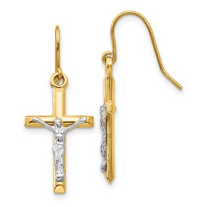 Black Bow Jewelry 3D Hollow Crucifix Dangle Earrings in 14k Two Tone Gold - 1 of 4