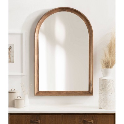 Rustic Brown Arched Wood Wall Mirror for Bathroom Vanity