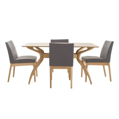 5pc Kwame 60" Curved Leg Dining Set Natural Oak Brown/Dark Gray - Christopher Knight Home