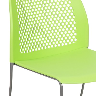 Green Metal Armless Stacking Chair with Perforated Back