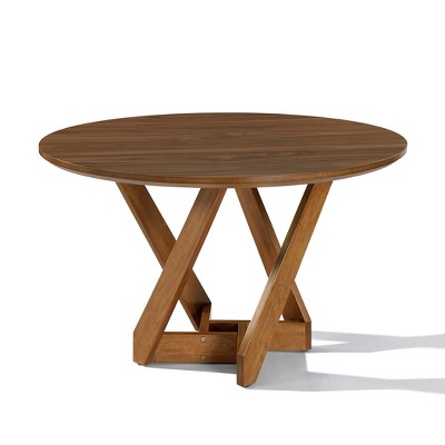 LuxenHome Walnut Veneer MDF Wood Round 4-Person Round Kitchen Table with Rubberwood Base Brown
