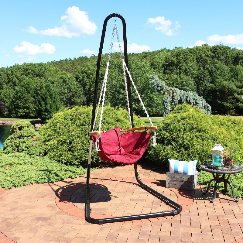 Sunnydaze Outdoor 1-Person Single Olefin Audrey Hammock Hanging Chair with Bamboo Armrest and Black Steel Stand - Red, 3 of 10