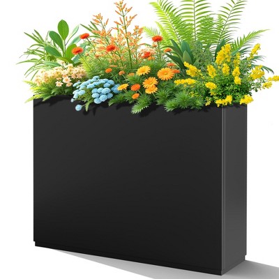 TUYOHW Metal Planter Box, Rectangular Planter Box with Drainage Holes, Large Planters with Removable Shelf for Outdoor Plants, Black