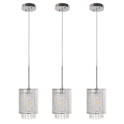 DORESshop 6 in. 1-Light (Set of 3) Brushed Nickel Crystal Modern Farmhouse Pendant Light Hanging Lamp Kitchen Island Dining Room
