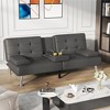 LACOO Faux Leather Futon Convertible Couch with 2 Cup Holders - 2 of 4