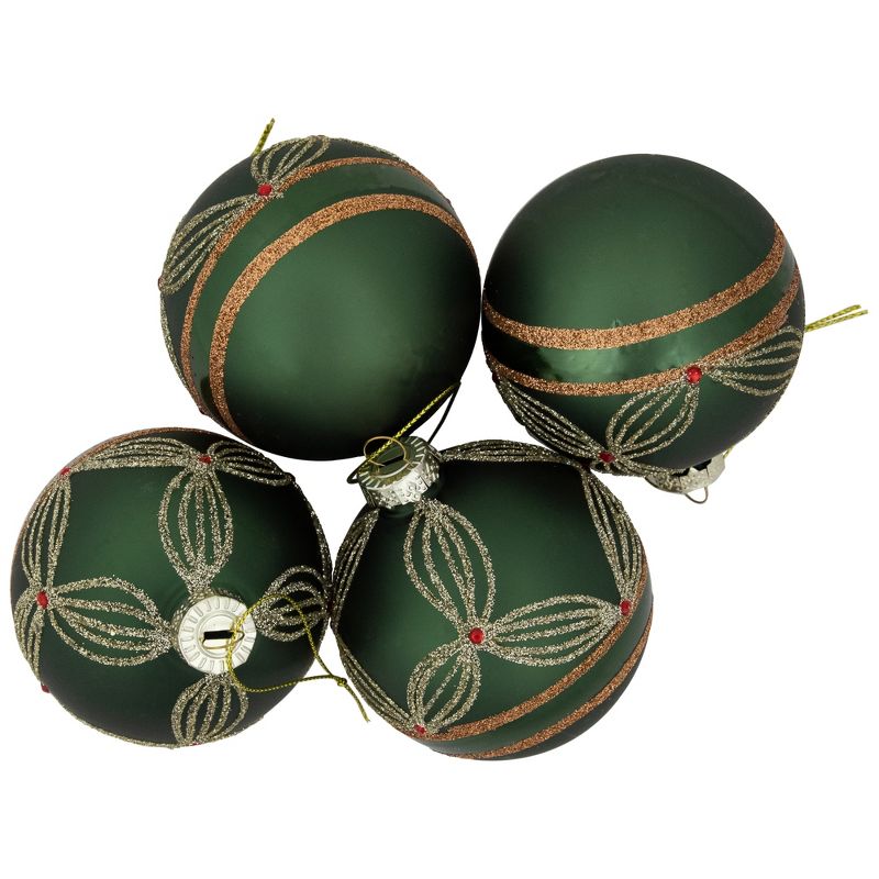Northlight 4ct Green and Gold Holly Berry Christmas Glass Ball Ornaments 3", 4 of 6