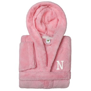 Personalized Linum Kids 100% Polyester SUPER PLUSH Double Brushed Hooded Bathrobe in White Bookman Font - 1 of 3