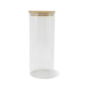 Unique Bargains with Bamboo Lid Decorative Jars Wood Color Clear 1 Pc - 1 of 4