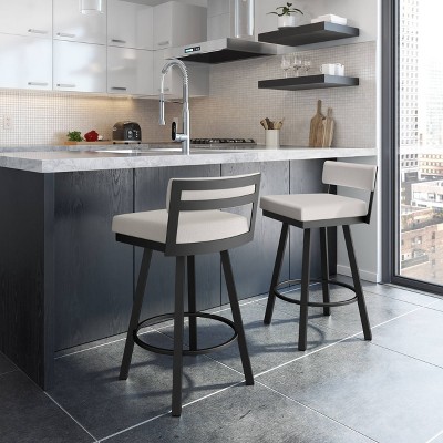 Travis 26" Swivel Counter Stool in Pale Grey Beige and Black
