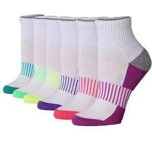 Tipi Toe Women's 6-Pairs Running & Athletic Sports Performance White-purple/Pink/Green Sole Colors Patterned Quarter Socks - 1 of 1
