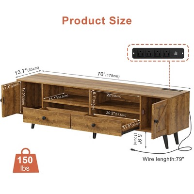 WOWLIVE 59"&70" LED Wood TV Stand with Power Outlets, Modern Entertainment Center for TVs