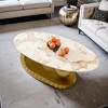 Modern Oval Coffee Table for Living Room, Marble Pattern Sintered Stone Coffee Tabletop with Gold Stainless Steel Base in 47.2" - Leovsnove - 3 of 4