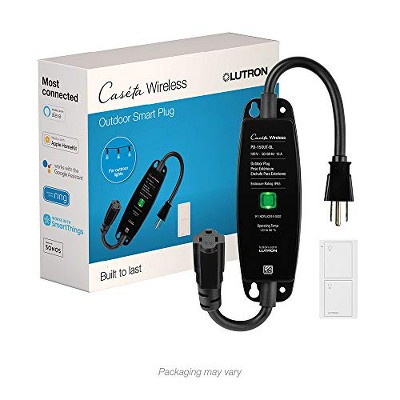 Lutron Caseta Outdoor Smart Plug and Pico Remote for Landscape and String Lighting | P-PKG1OUT-BL | Black