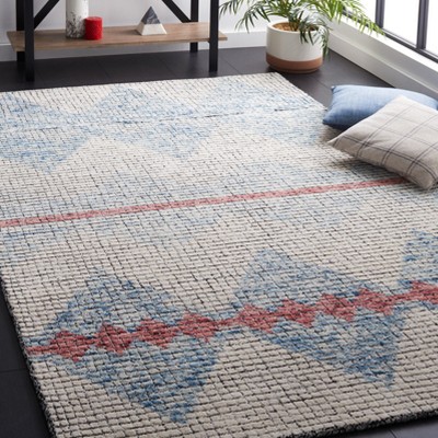 Ivory and Blue Abstract Wool 4' x 6' Handmade Tufted Rug