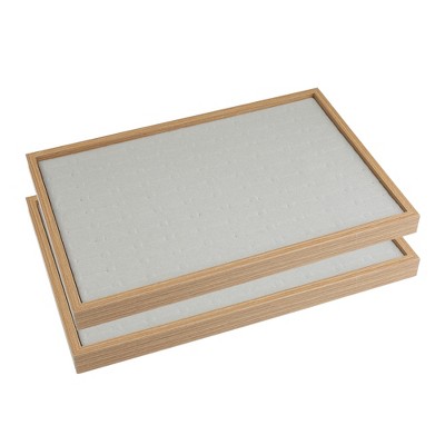 Unique Bargains Stackable Wood Light Brown Drawers Jewelry Trays Set of 2