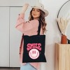 City Creek Prints Pink Smiley Distressed Canvas Tote Bag - 15x16 - Black - 2 of 2