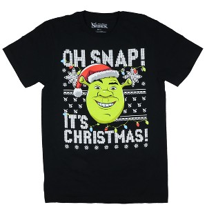 Seven Times Six Shrek Shirt Men's Oh Snap Its Christmas Adult Short Sleeve Graphic Tee Black - 1 of 3