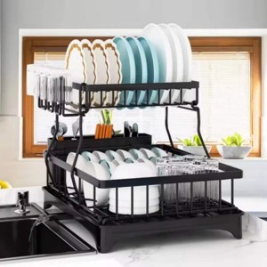 MaseiKar 2-Tier Dish Drying Rack with Drainboard，Black Metal Countertop Organizer for Plates, Bowls & Utensils，Kitchen Countertop Filter Rack - 1 of 4
