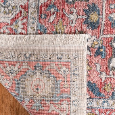 Vintage Red and Ivory Floral Runner Rug