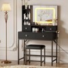 Vanity Desk, Makeup Desk and Stool with Lights, 2 Drawers & Storage Shelves, Sliding Mirror, Girls Vanity Table for Bedroom - 2 of 4