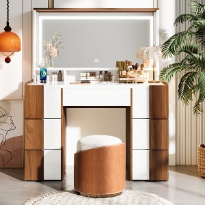 Whisen 44" Elegant Vanity Table with Large Lighted Mirror, Power Outlet, 7 Drawers and Shelves - 1 of 4