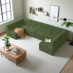 130.32" Corduroy U-Shaped Modular Sectional Sofa, 6-Piece Set - 1 of 4