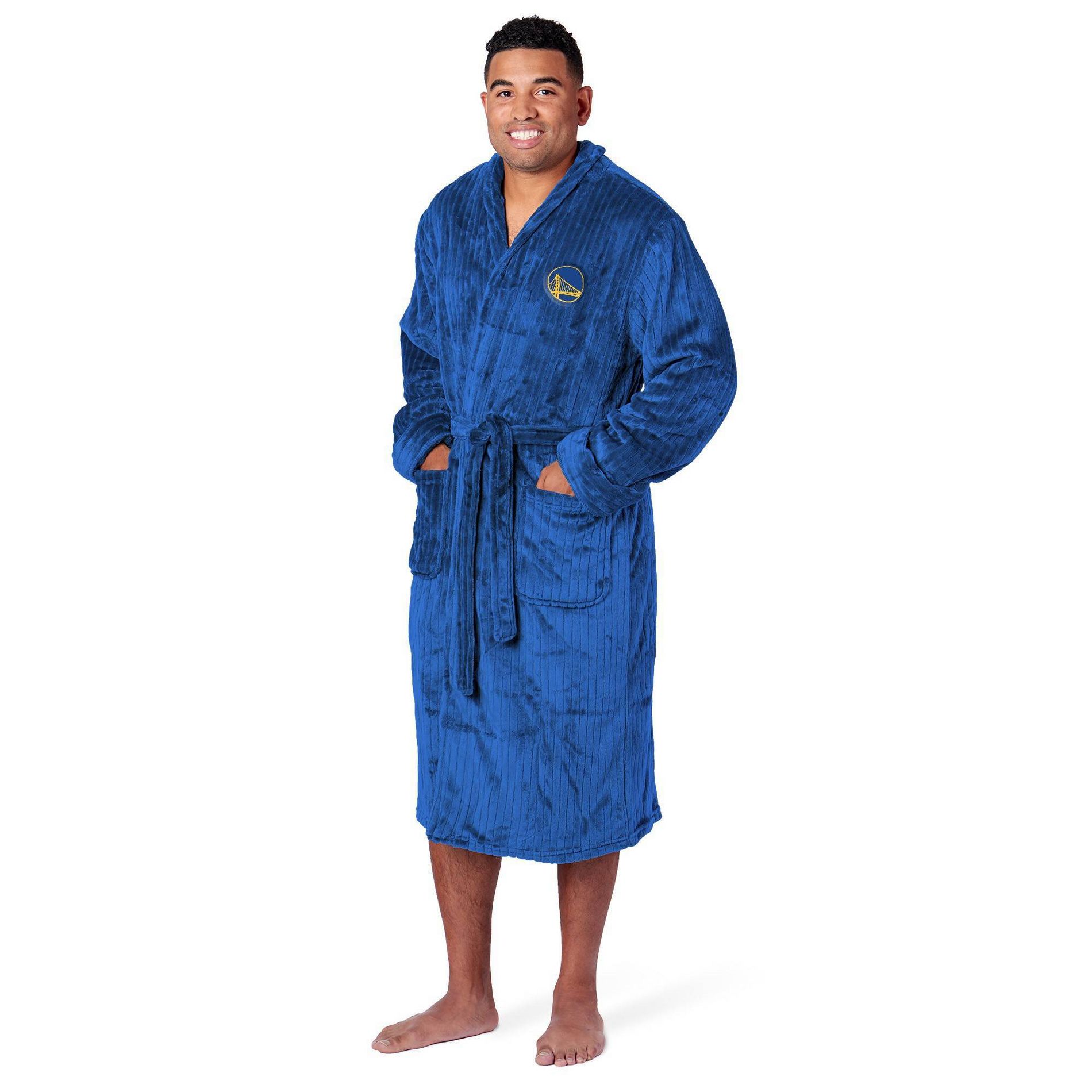 NBA Golden State Warriors Ribbed Robe: Midweight Polyester, Loose Fit, Front Tie