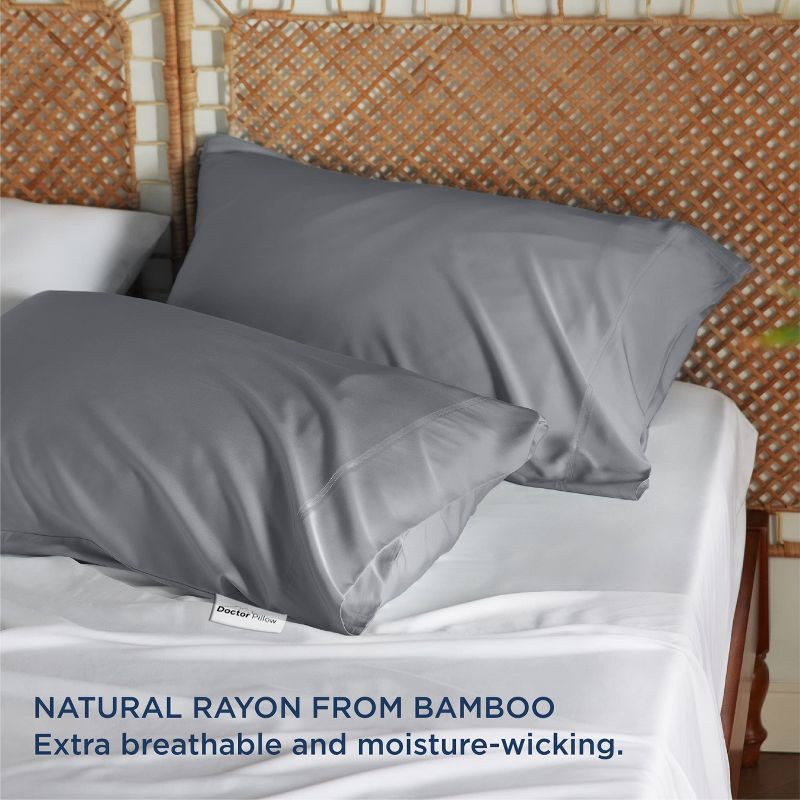 Bedsure Pillow Cases Queen Size Set of 2, Rayon from Bamboo Cooling Pillowcase,Silver Grey, 5 of 7