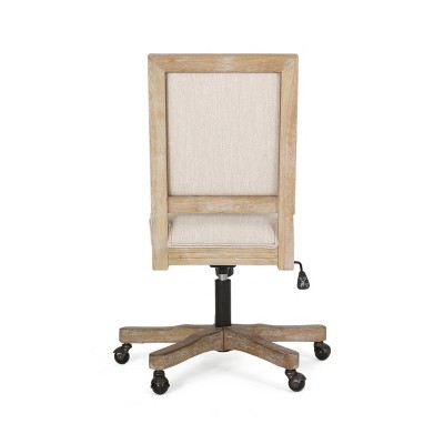 Rustic Beige & Natural Wood Swivel Office Chair with Adjustable Height