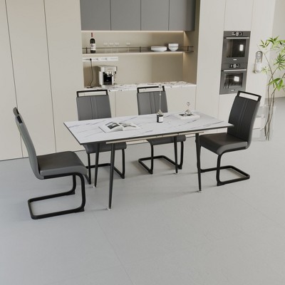 NicBex Dining Table for 4 Modern Kitchen Table Chairs Set with MDF Marble Pattern Tabletop and 4 PU Chairs for Kitchen
