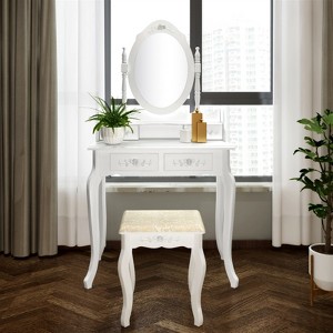 KTMBDW Modern Concise 4-Drawer 360-Degree Rotation Removable Mirror Dresser,Vanity Tables for Bedroom, White - 1 of 4