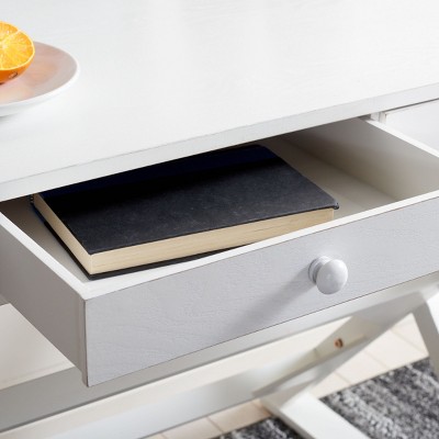 White Fir Wood Rectangular Desk with Drawers