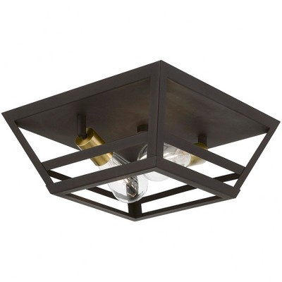 Bronze and Antique Brass 2-Light Flush Mount with Metal Shade
