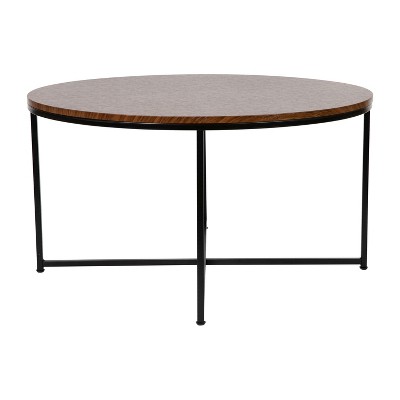 Walnut Crisscross 3-Piece Coffee & End Table Set with Matte Black Legs