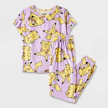 Girls' Pokemon Pikachu 2pc Short Sleeve and Joggers Pajama Set - Gray