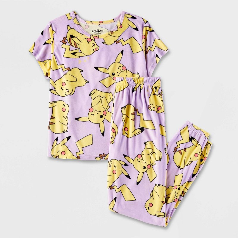 Girls&#39; Pokemon Pikachu 2pc Short Sleeve and Joggers Pajama Set - Gray, 1 of 4