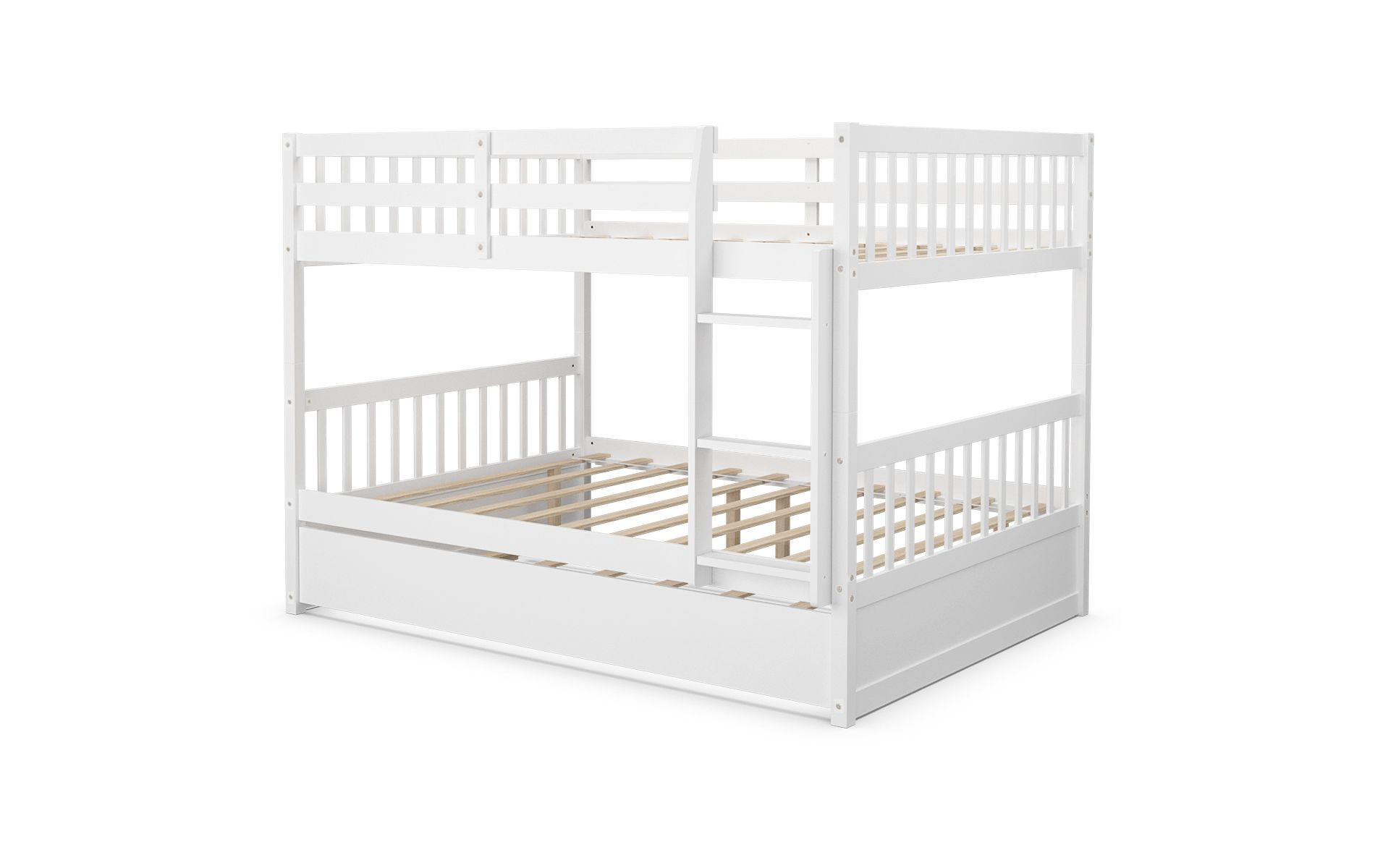 Tangkula Full over Full Bunk Bed Platform Wood Bed Captain's Bed w/ Trundle & Ladder Rail